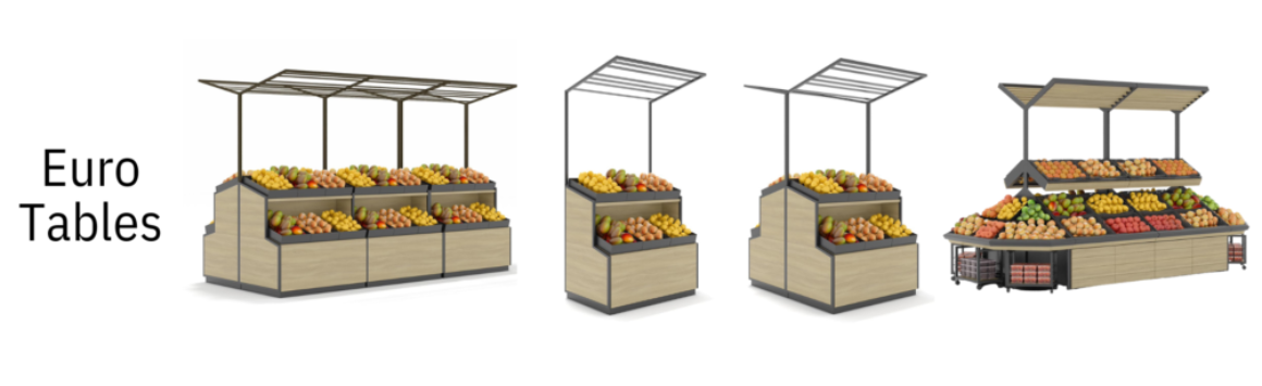  Get your fresh produce noticed with our unique display solutions. Choose from Euro Tables, Dry Tables and more to make sure your products stands out from the rest. 