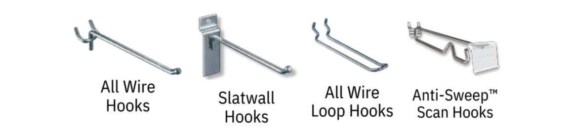 Get the merchandising hooks you need to showcase your products. Whether its Slatwall, Gridwall, Gondola or Broom hooks, Store Displays International has a wide selection of heavy duty hooks for all your display needs. 